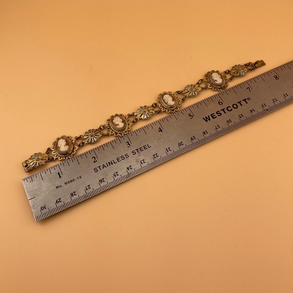 Antique Victorian CAMEO 800 Silver Filigree Shell Bracelet 4 Cameos - Picture 13 of 14